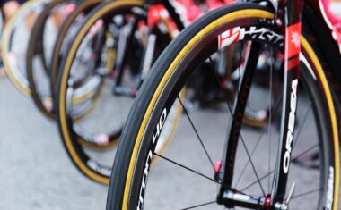 Bicycle tires lined up