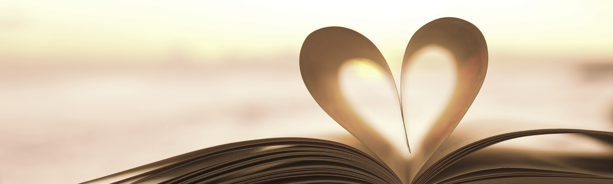 a book laid open with center pages folded to form a shape of a heart