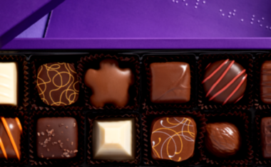 Image is of a purdys braille box of chocolates