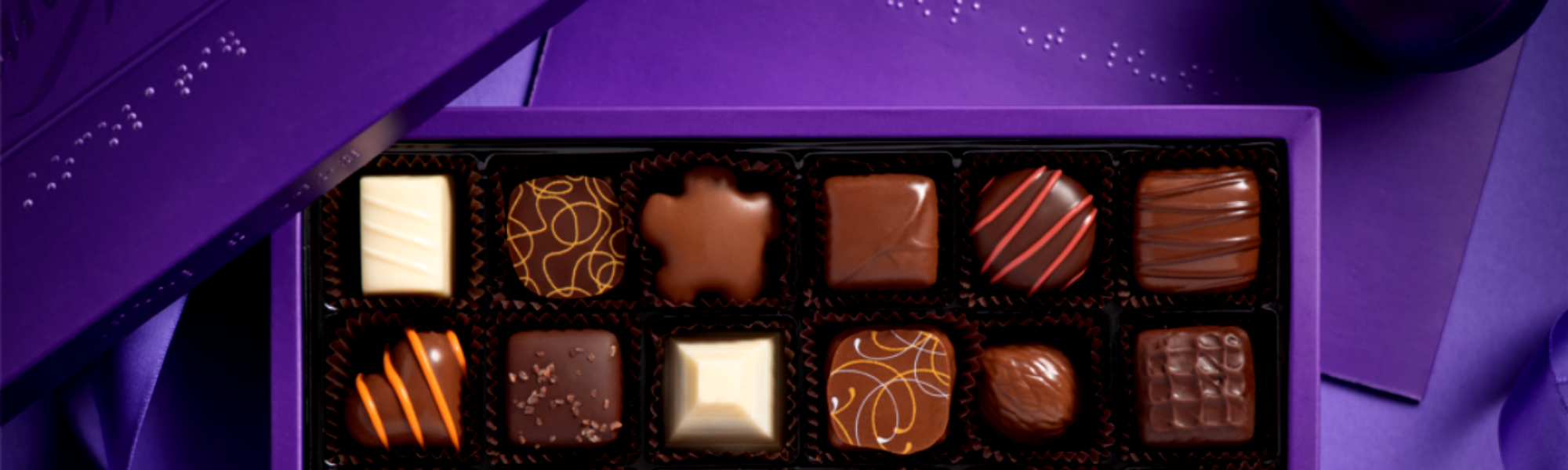 Image is of a purdys braille box of chocolates
