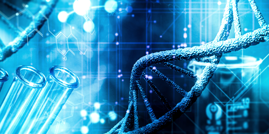 Image is of microscopic DNA strands