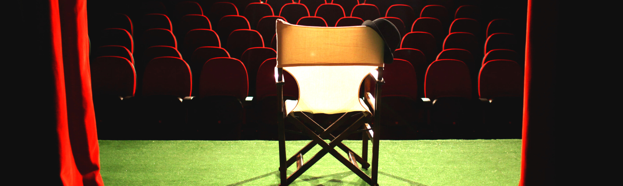 Image is of a director's chair in a theatre.