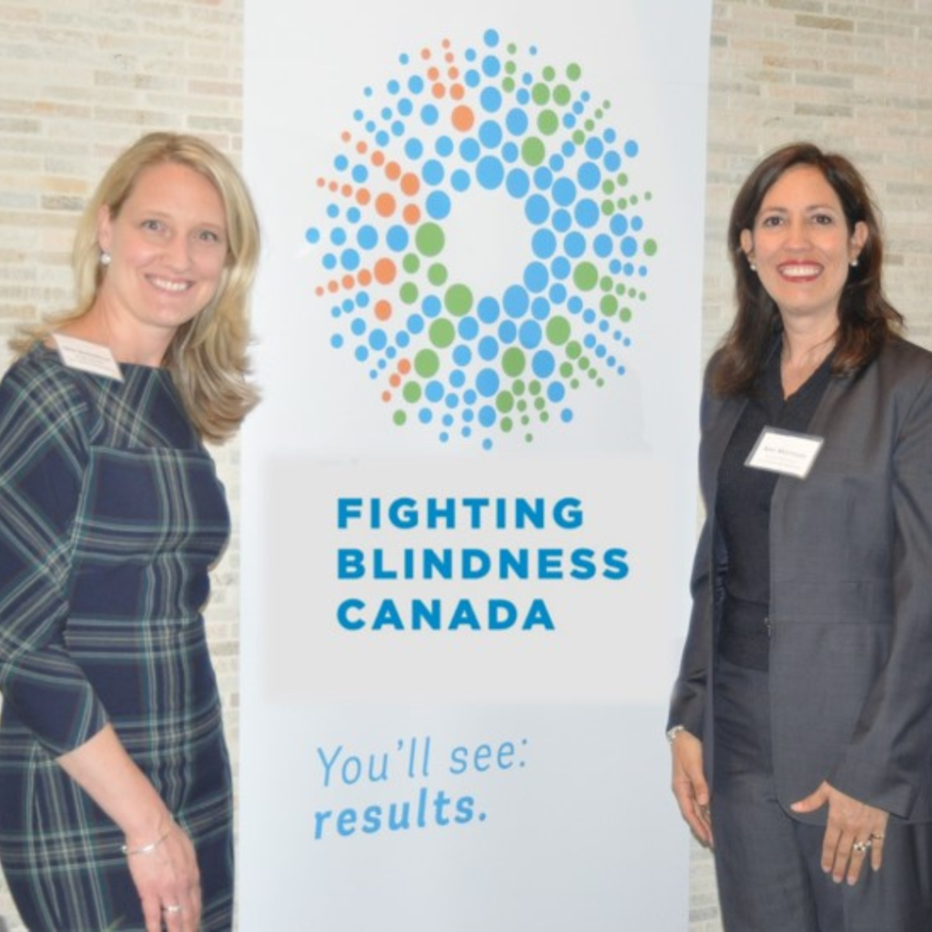 Image is of Ann Morrison and Fighting Blindness Canada team member, Jaime Alexanderson. They are smiling.