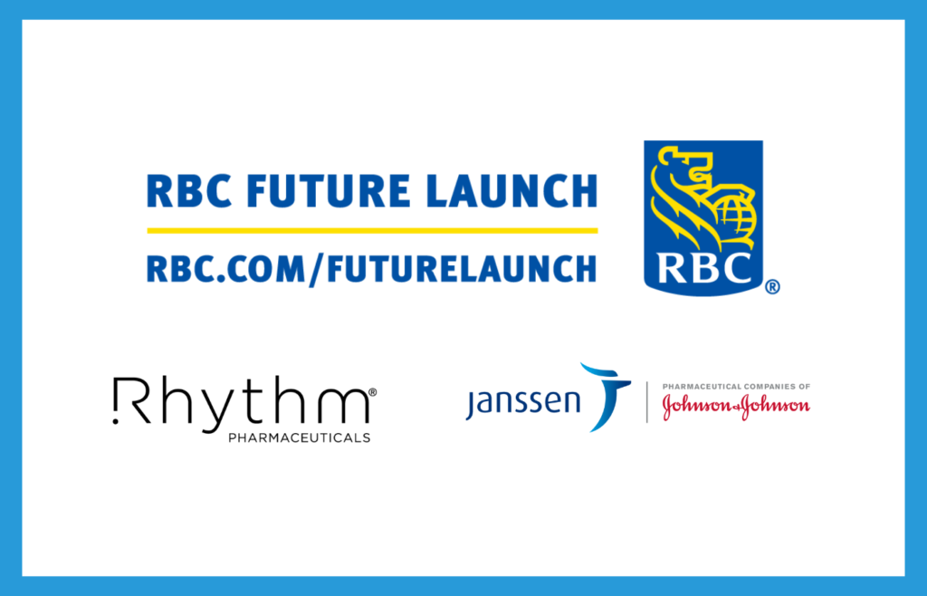 Logos for RBC Future Launch, Rhythm Pharmaceuticals and Janssen