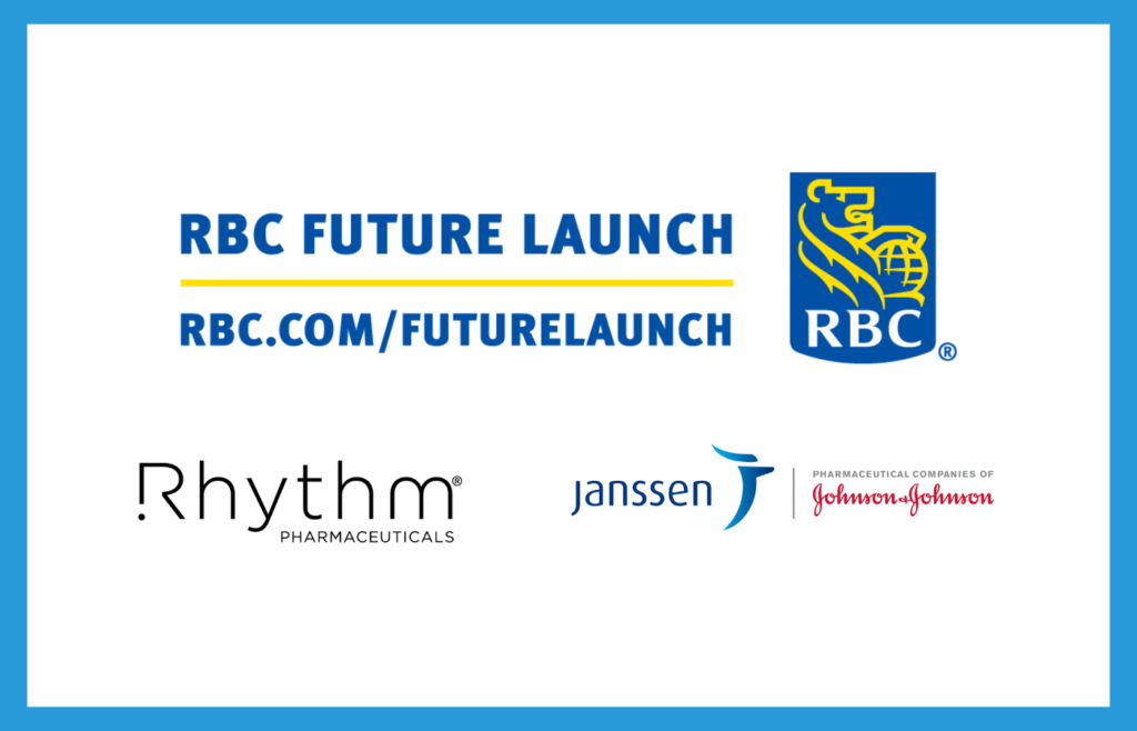 Logos for RBC Future Launch, Rhythm Pharmaceuticals and Janssen 