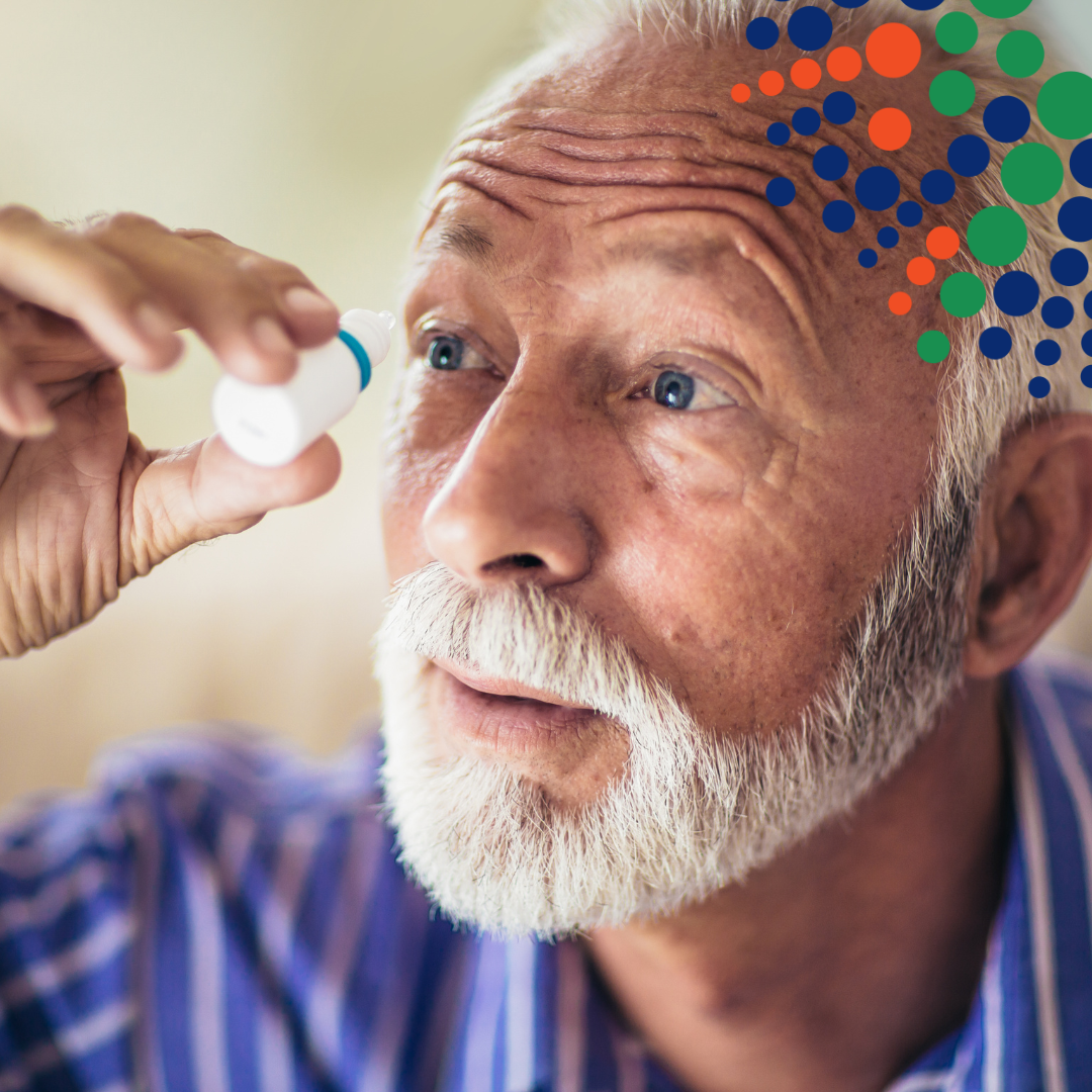 Man putting eye drops in his eyes