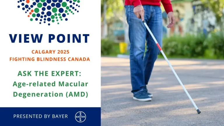 View Point Calgary 2025 - Ask the Expert: Age-related Macular Degeneration (AMD) - Man walking with a white cane