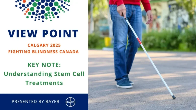 View Point Calgary 2025 Fighting Blindness Canada - Key note: Understanding Stem Cell Treatments - Man walking with a white cane outside