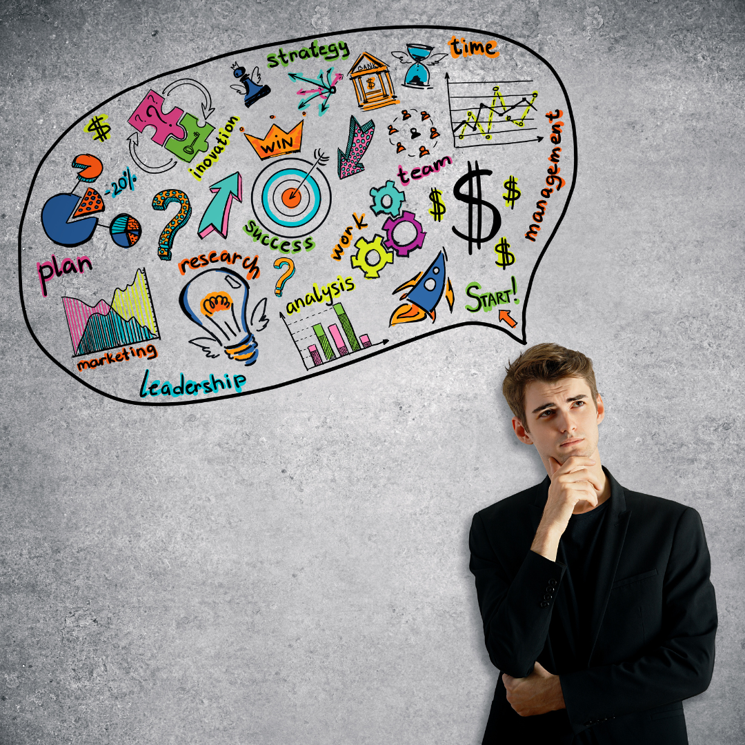 Person with thought bubble thinking about decisions