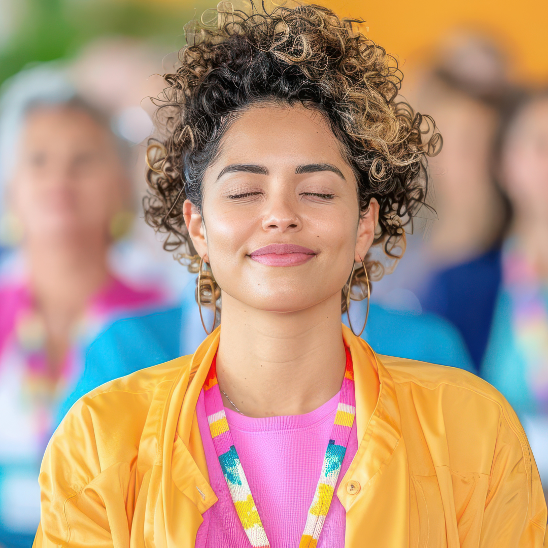 Woman meditating in class