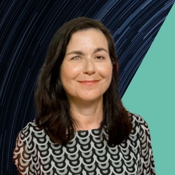 Image of Dr. Esther Ignagni, PhD in front of a blue and green background