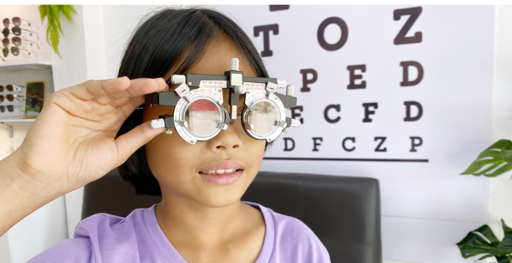 Young girl getting an eye exam