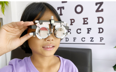 Young girl getting an eye exam