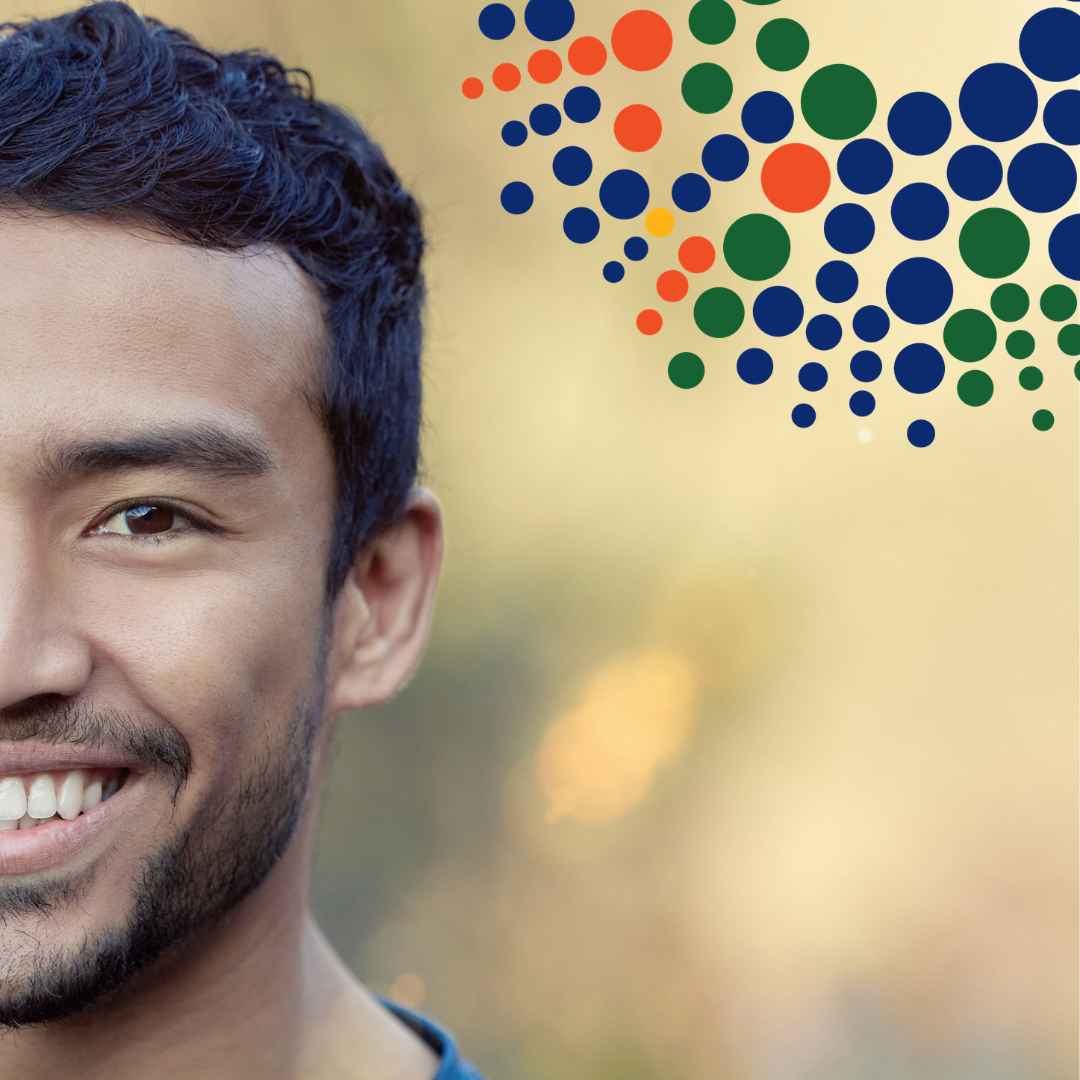 Close up of a young man's face with FBC iris